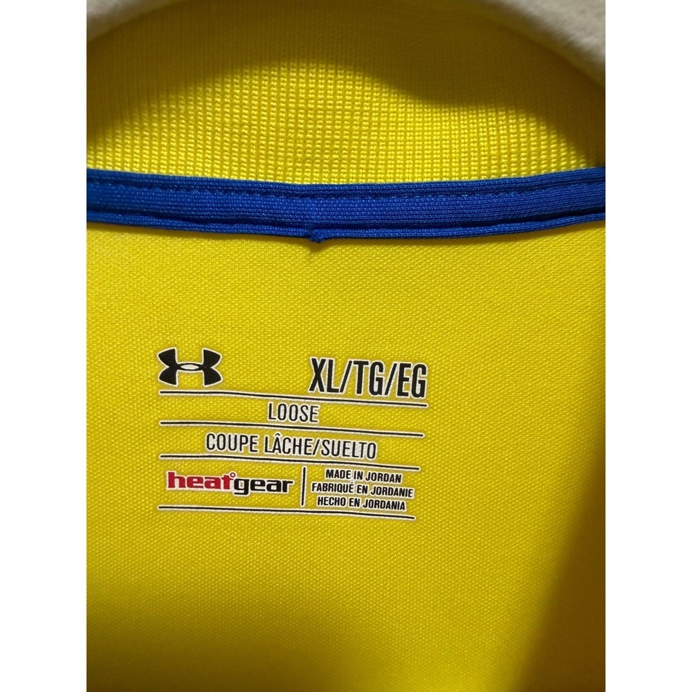 Under Armour HeatGear Loose Fit Polo Shirt Mens XL Yellow Short Sleeve Golf Tee - Picture 2 of 3